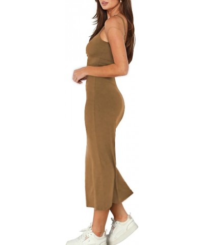 Womens 2024 Summer Casual Slip Long Dresses Sexy Spaghetti Strap Blackless Bodycon Party Midi Dress 03-brown $11.75 Dresses