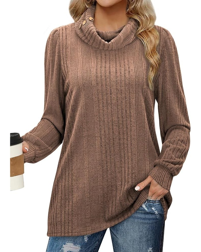 Women's Turtleneck Tunic Sweaters Long Sleeve Ribbed Knit Comfy Loose Casual Fall Sweater Khaki $12.18 Sweaters