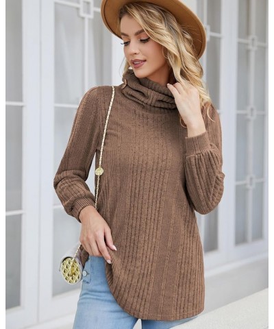 Women's Turtleneck Tunic Sweaters Long Sleeve Ribbed Knit Comfy Loose Casual Fall Sweater Khaki $12.18 Sweaters