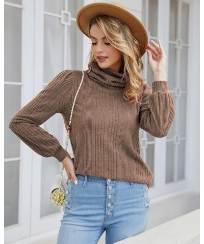 Women's Turtleneck Tunic Sweaters Long Sleeve Ribbed Knit Comfy Loose Casual Fall Sweater Khaki $12.18 Sweaters