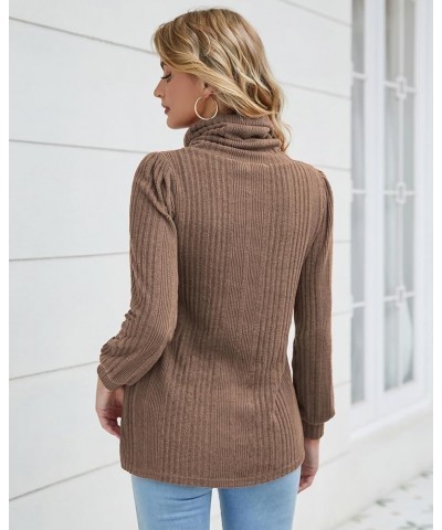 Women's Turtleneck Tunic Sweaters Long Sleeve Ribbed Knit Comfy Loose Casual Fall Sweater Khaki $12.18 Sweaters