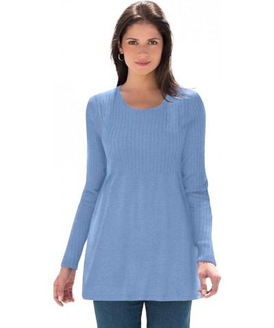 Women's Plus Size Ribbed Baby Doll Tunic Sweater French Blue $25.99 Sweaters