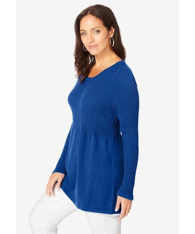 Women's Plus Size Ribbed Baby Doll Tunic Sweater French Blue $25.99 Sweaters