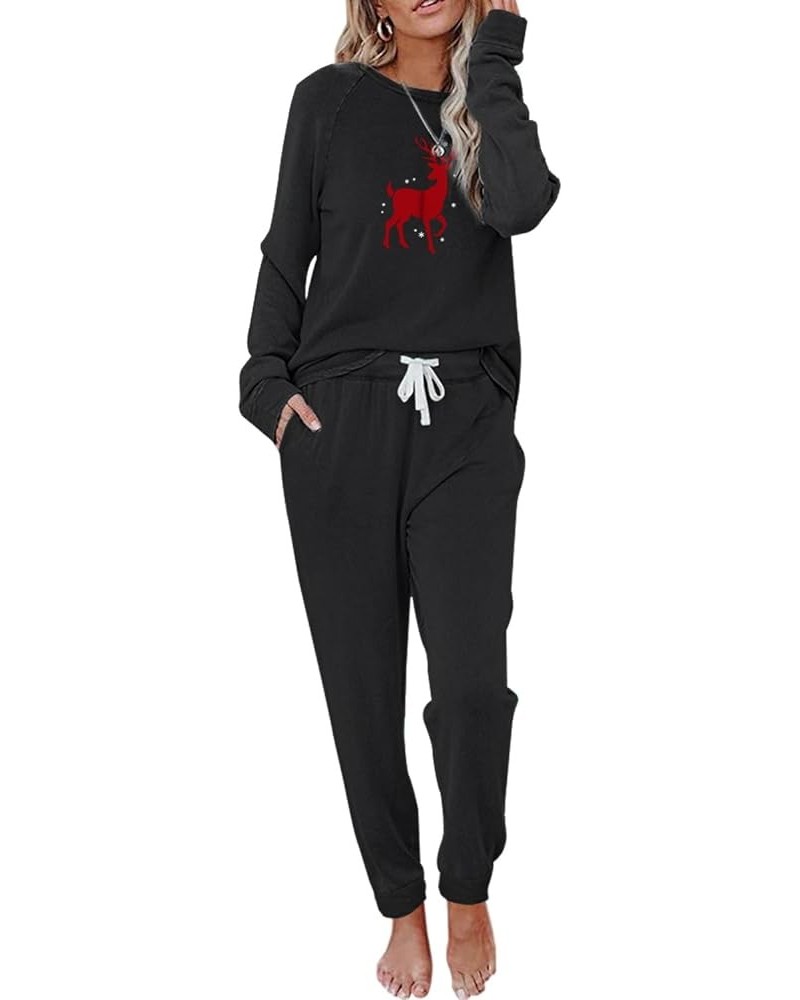 Christmas Outfits 2 Pcs Sets for Women Workout Sets Long Sleeve Jogger Tracksuit with Pockets Black-deer58 $12.00 Activewear