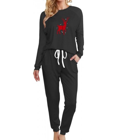 Christmas Outfits 2 Pcs Sets for Women Workout Sets Long Sleeve Jogger Tracksuit with Pockets Black-deer58 $12.00 Activewear