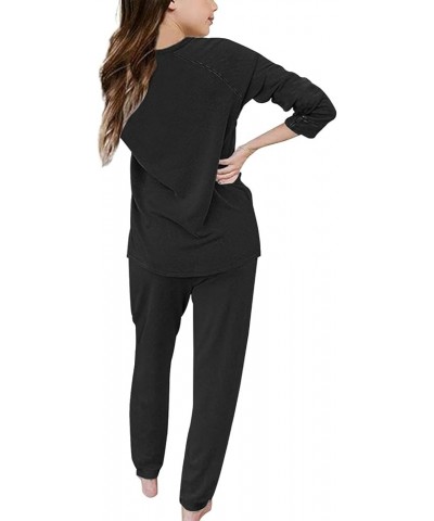 Christmas Outfits 2 Pcs Sets for Women Workout Sets Long Sleeve Jogger Tracksuit with Pockets Black-deer58 $12.00 Activewear