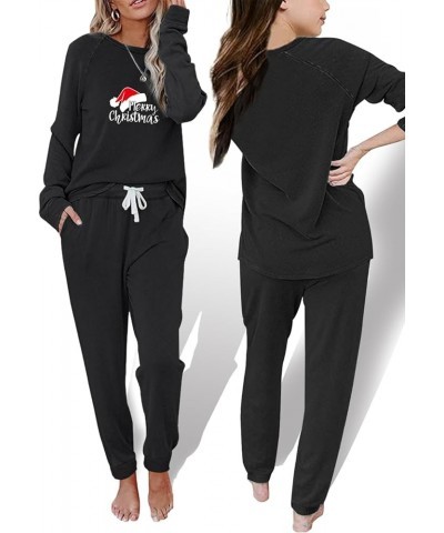 Christmas Outfits 2 Pcs Sets for Women Workout Sets Long Sleeve Jogger Tracksuit with Pockets Black-deer58 $12.00 Activewear