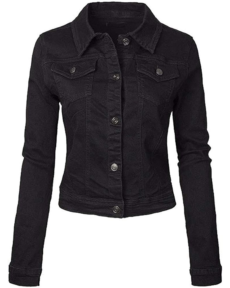 Women's Classic Casual Stretch Fabric Denim Jean Jacket Black $14.88 Jackets