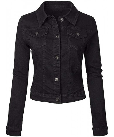 Women's Classic Casual Stretch Fabric Denim Jean Jacket Black $14.88 Jackets