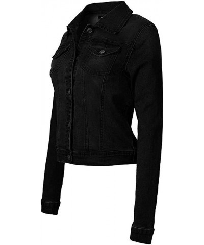 Women's Classic Casual Stretch Fabric Denim Jean Jacket Black $14.88 Jackets