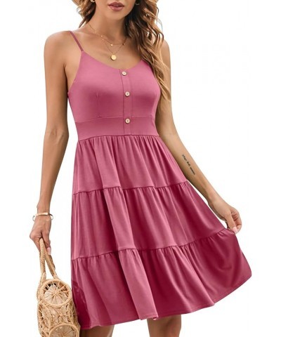 Sundresses for Women Casual Summer Beach Sleeveless Spaghetti Strap Dress Button Down Ruffle Flowy Pleated Dresses A-pink $16...