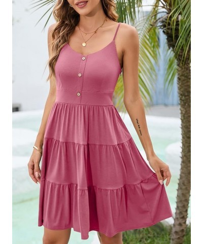 Sundresses for Women Casual Summer Beach Sleeveless Spaghetti Strap Dress Button Down Ruffle Flowy Pleated Dresses A-pink $16...