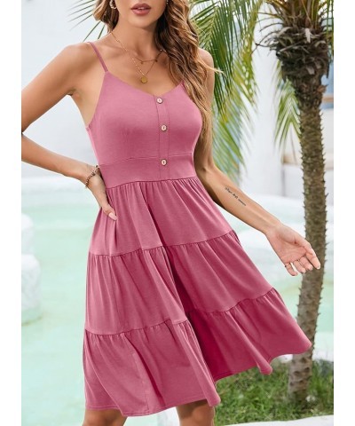 Sundresses for Women Casual Summer Beach Sleeveless Spaghetti Strap Dress Button Down Ruffle Flowy Pleated Dresses A-pink $16...