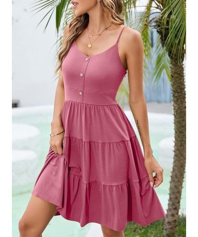 Sundresses for Women Casual Summer Beach Sleeveless Spaghetti Strap Dress Button Down Ruffle Flowy Pleated Dresses A-pink $16...