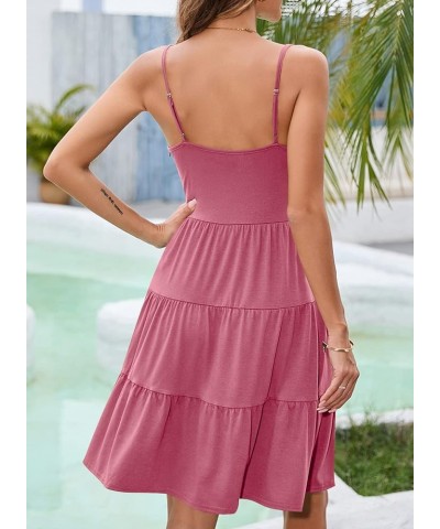 Sundresses for Women Casual Summer Beach Sleeveless Spaghetti Strap Dress Button Down Ruffle Flowy Pleated Dresses A-pink $16...