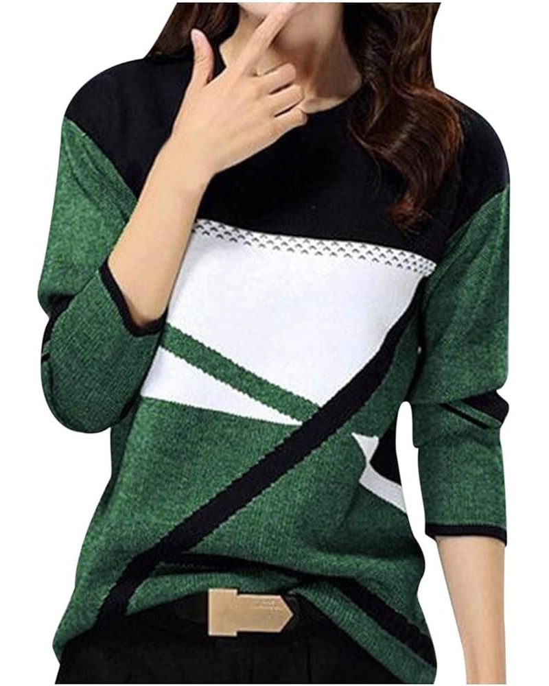 Casual Round Neck Long Sleeve Sweater for Women,Fashion Geometric Print Sweatshirts Fall Loose Pullover Blouse Tops… X3green ...