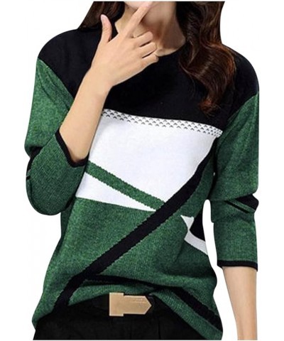 Casual Round Neck Long Sleeve Sweater for Women,Fashion Geometric Print Sweatshirts Fall Loose Pullover Blouse Tops… X3green ...