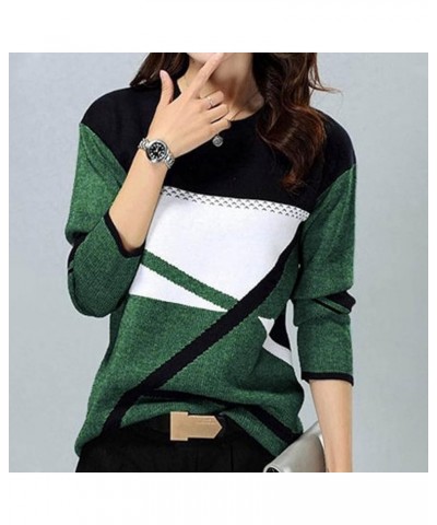 Casual Round Neck Long Sleeve Sweater for Women,Fashion Geometric Print Sweatshirts Fall Loose Pullover Blouse Tops… X3green ...