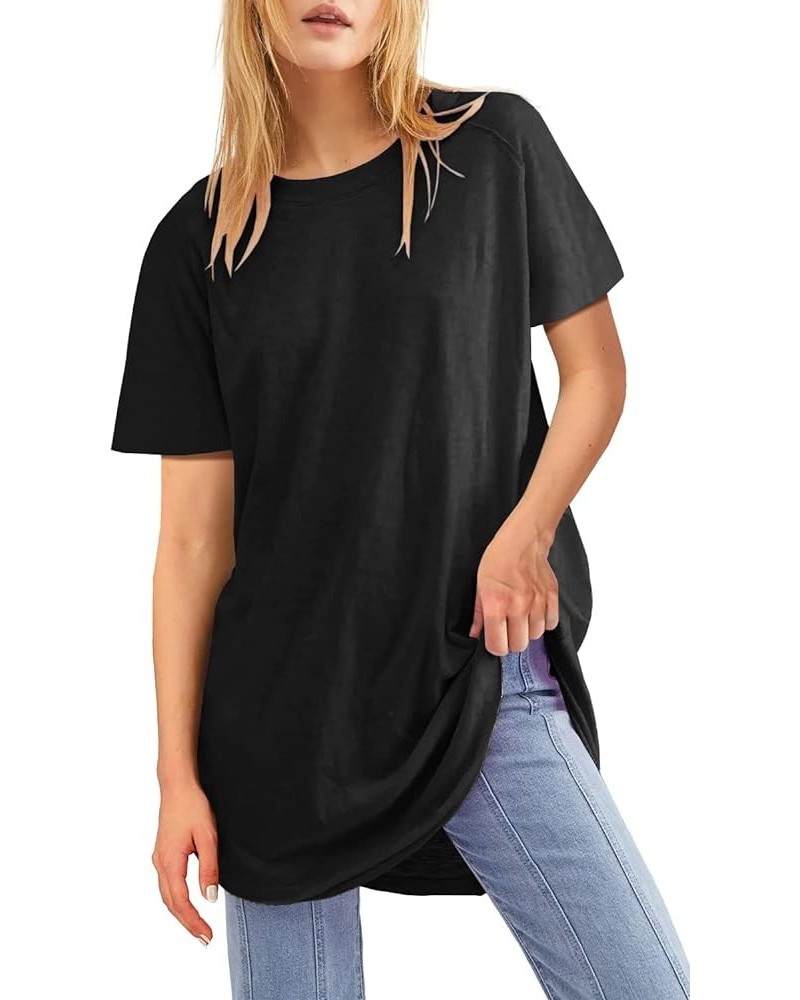 Women's Short Sleeve Tunic Tops Crew Neck T-Shirts Summer Casual Loose Fit Basic T Shirts Blouse Black $10.40 Tops