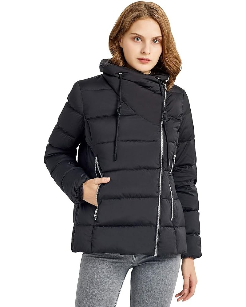 Women's Short Puffer Down Coat Stand Collar Winter Jacket with Full-Zip Caviar $40.95 Jackets