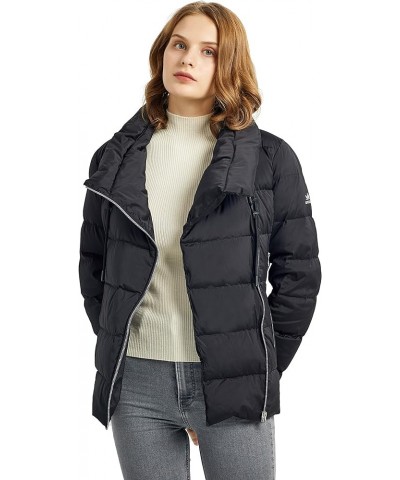 Women's Short Puffer Down Coat Stand Collar Winter Jacket with Full-Zip Caviar $40.95 Jackets