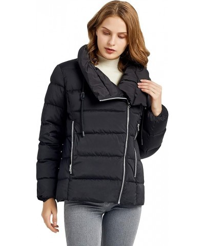 Women's Short Puffer Down Coat Stand Collar Winter Jacket with Full-Zip Caviar $40.95 Jackets