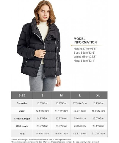 Women's Short Puffer Down Coat Stand Collar Winter Jacket with Full-Zip Caviar $40.95 Jackets