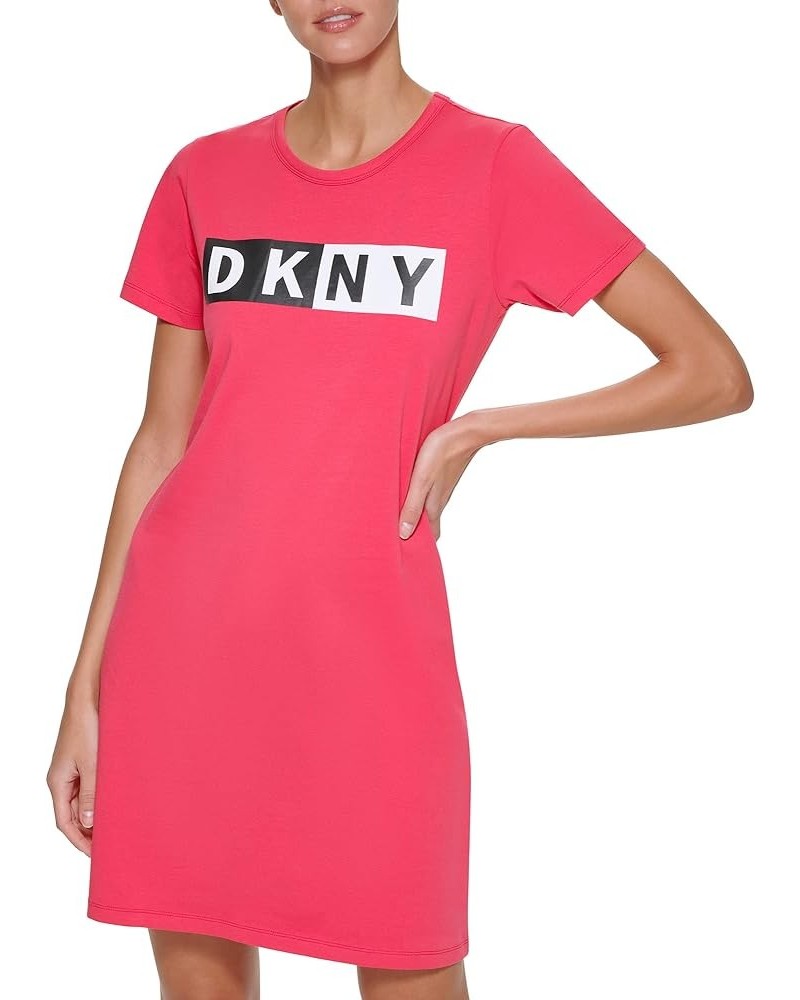 Women's Essential Logo T-Shirt Dress Fiery Pink $16.48 Dresses