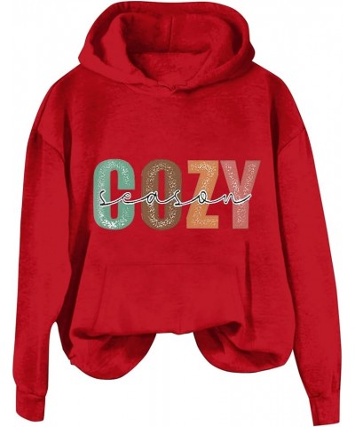 Cozy Season Hoodies for Women Letter Print Long Sleeve Hooded Sweatshirt Ladies Hoodie Oversized Y2K Letter Red $10.19 Hoodie...