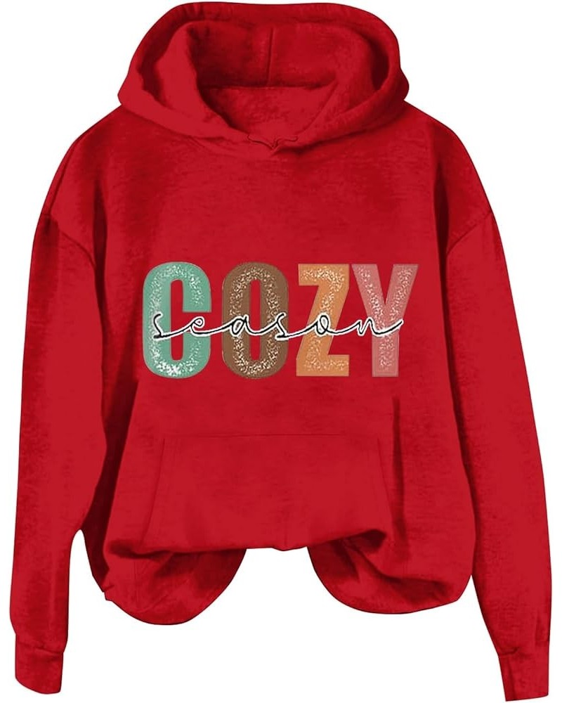 Cozy Season Hoodies for Women Letter Print Long Sleeve Hooded Sweatshirt Ladies Hoodie Oversized Y2K Letter Red $10.19 Hoodie...