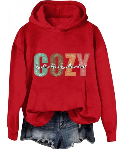 Cozy Season Hoodies for Women Letter Print Long Sleeve Hooded Sweatshirt Ladies Hoodie Oversized Y2K Letter Red $10.19 Hoodie...