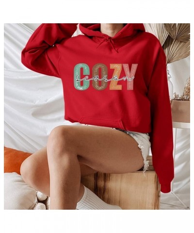 Cozy Season Hoodies for Women Letter Print Long Sleeve Hooded Sweatshirt Ladies Hoodie Oversized Y2K Letter Red $10.19 Hoodie...