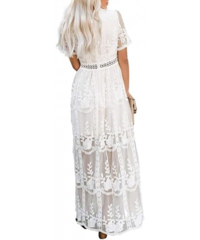 Womens Embroidery Floral Lace V Neck Short Sleeve Long Dress Casual Cocktail Party Maxi Wedding Dresses Style2 White $22.27 D...