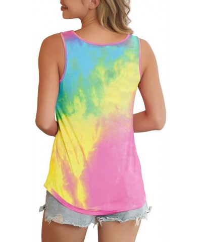 Women's Sleeveless Criss Cross Casual Tank Tops Basic Blouse 27 Tie Dye Colorful Light Yellow $12.00 Tanks