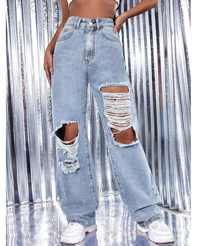 Women's Jeans High Waist Ripped Wide Leg Jeans Jeans for Women Light Wash $28.70 Jeans