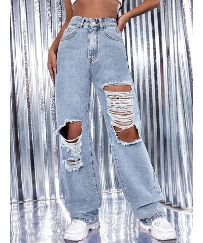 Women's Jeans High Waist Ripped Wide Leg Jeans Jeans for Women Light Wash $28.70 Jeans