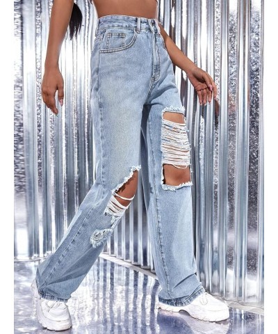 Women's Jeans High Waist Ripped Wide Leg Jeans Jeans for Women Light Wash $28.70 Jeans