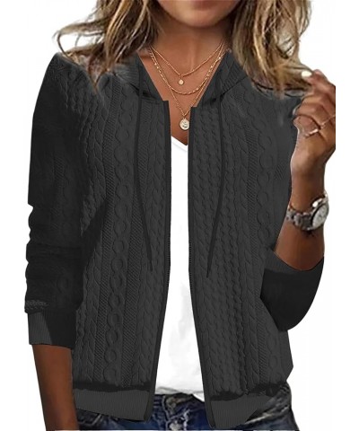 Womens Full Zip Up Cable Knit Cardigan Hooded Sweater Casual Solid Long Sleeve Hoodie Sweatshirt Coat Black $18.01 Sweaters