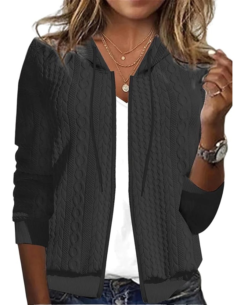 Womens Full Zip Up Cable Knit Cardigan Hooded Sweater Casual Solid Long Sleeve Hoodie Sweatshirt Coat Black $18.01 Sweaters