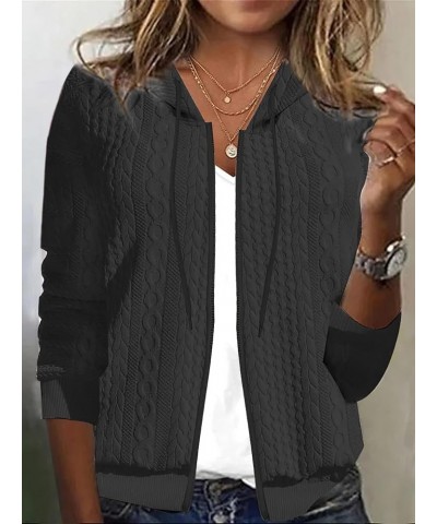 Womens Full Zip Up Cable Knit Cardigan Hooded Sweater Casual Solid Long Sleeve Hoodie Sweatshirt Coat Black $18.01 Sweaters