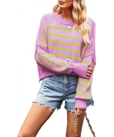 Women's Lantern Long Sleeve Crewneck Sweater Casual Solid Color Ribbed Hem Knitwear Pullover Cropped Tops Purple Green $25.19...