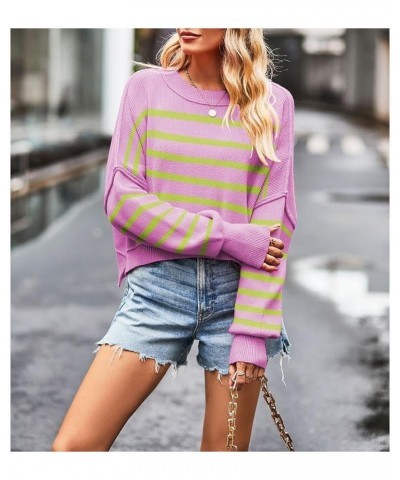 Women's Lantern Long Sleeve Crewneck Sweater Casual Solid Color Ribbed Hem Knitwear Pullover Cropped Tops Purple Green $25.19...