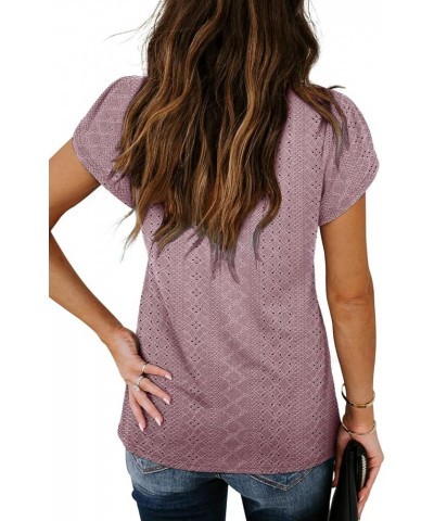 Women Nursing Petal Sleeve Tops V Neck Knitted T Shirts Darkpink $13.33 T-Shirts