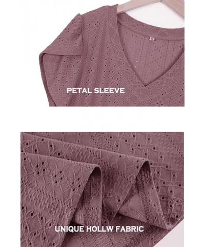 Women Nursing Petal Sleeve Tops V Neck Knitted T Shirts Darkpink $13.33 T-Shirts