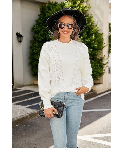 Womens 2023 Pullover Sweaters Crewneck Cable Knit Cute Trendy Fall Winter Sweater Tops A-Solid Color White014 $9.86 Sweaters