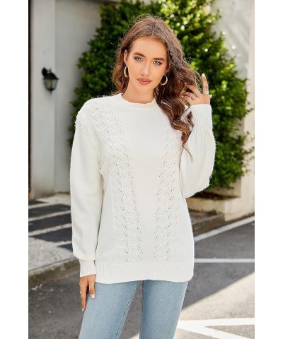 Womens 2023 Pullover Sweaters Crewneck Cable Knit Cute Trendy Fall Winter Sweater Tops A-Solid Color White014 $9.86 Sweaters