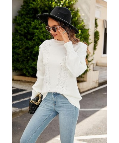 Womens 2023 Pullover Sweaters Crewneck Cable Knit Cute Trendy Fall Winter Sweater Tops A-Solid Color White014 $9.86 Sweaters