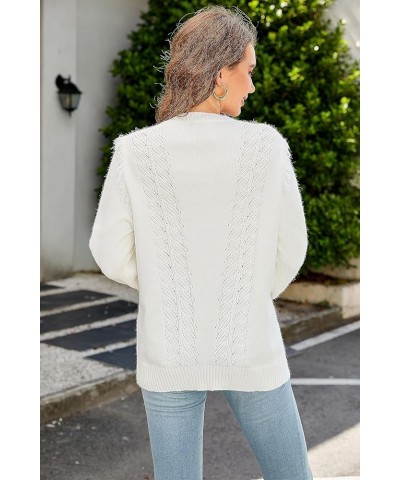 Womens 2023 Pullover Sweaters Crewneck Cable Knit Cute Trendy Fall Winter Sweater Tops A-Solid Color White014 $9.86 Sweaters