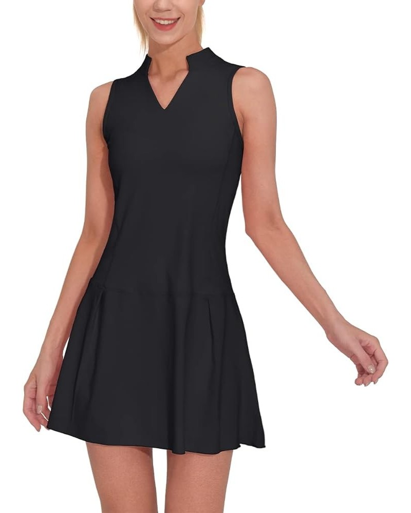 Athletic Workout Dress for Women Sleeveless Womens Golf Dress Tennis with Shorts and Pockets Black $25.95 Activewear