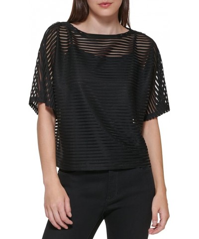 Women's Striped Short-Sleeve Easy Top Black $25.42 Blouses